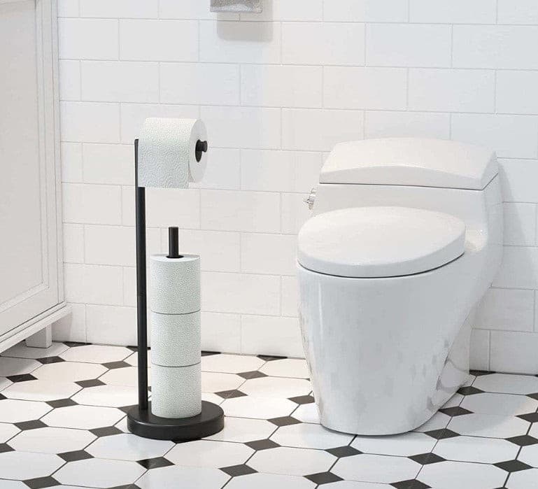 Stainless Steel Matte Black Freestanding Toilet Paper Holder.